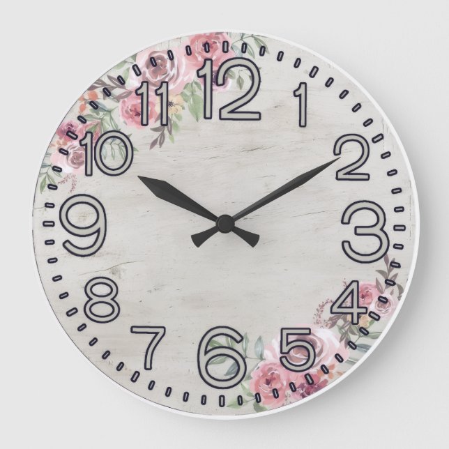Floral Elegance Round Acrylic Wall Clock Große Wanduhr (Vorderseite)