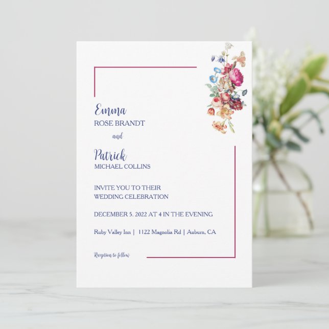 Floral Elegance Wedding Einladung (Stehend Vorderseite)