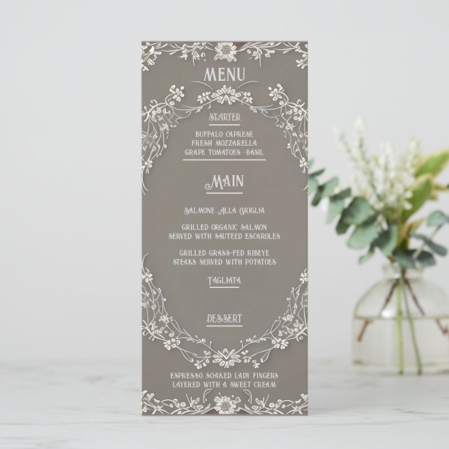 Floral Elegance Wedding Menu Menükarte (Stehend Vorderseite)