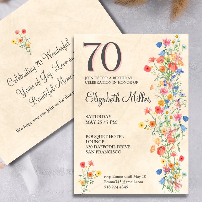 Floral élégant 70e anniversaire invitations fleurs (Créateur téléchargé)