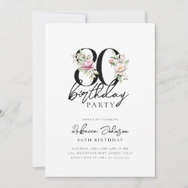 Floral Elegant 80. Geburtstag Einladung