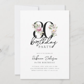 Floral Elegant 80. Geburtstag Einladung