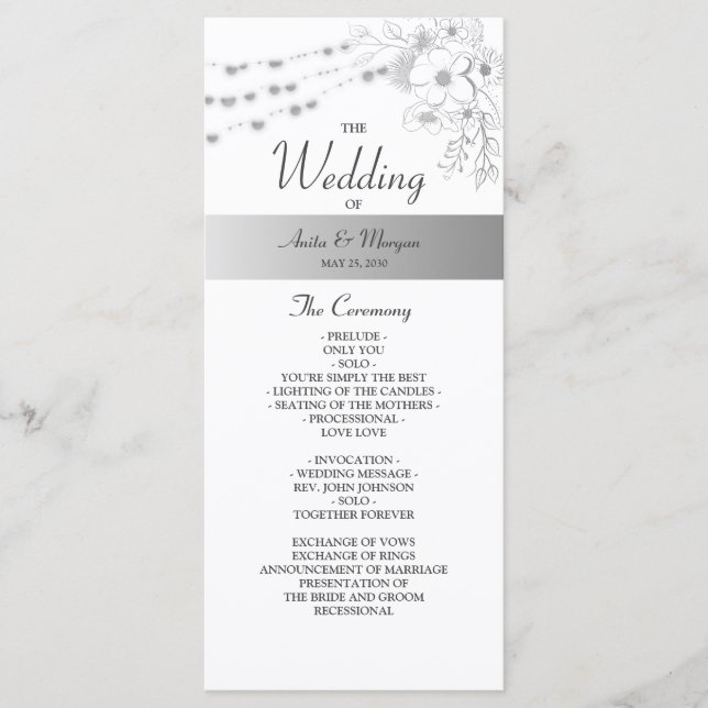 Floral Elegant Black and White Wedding Programme (Devant)