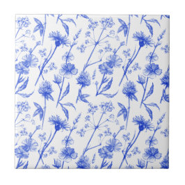 Floral Elegant Blue Flowers Ceramic Tile Fliese