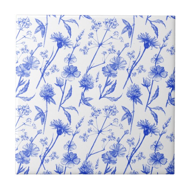 Floral Elegant Blue Flowers Ceramic Tile Fliese (Vorderseite)