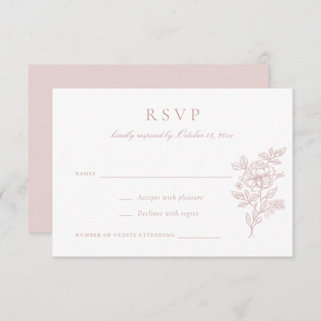 Floral Elegant Blush Wedding RSVP Invitation (Devant / Derrière)