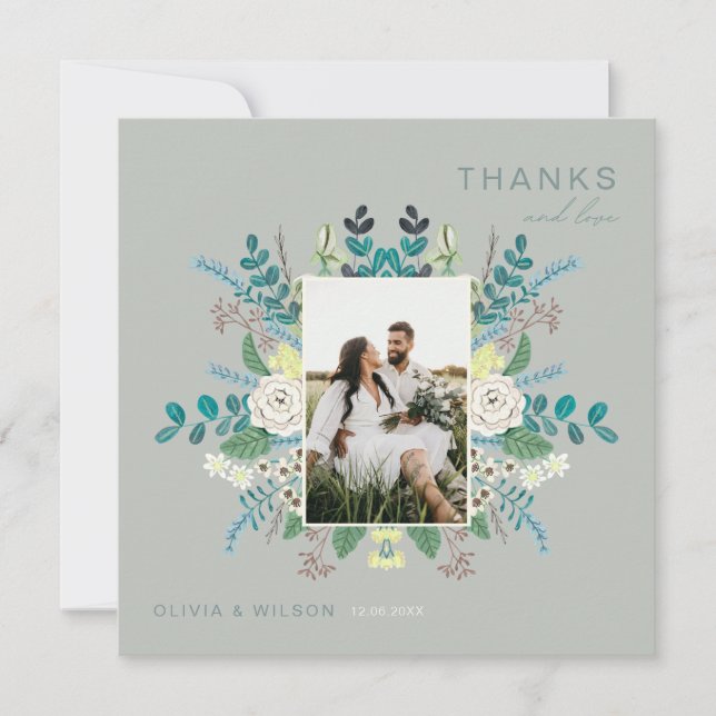 Floral Elegant Boho Photo Carte de remerciements (Devant)