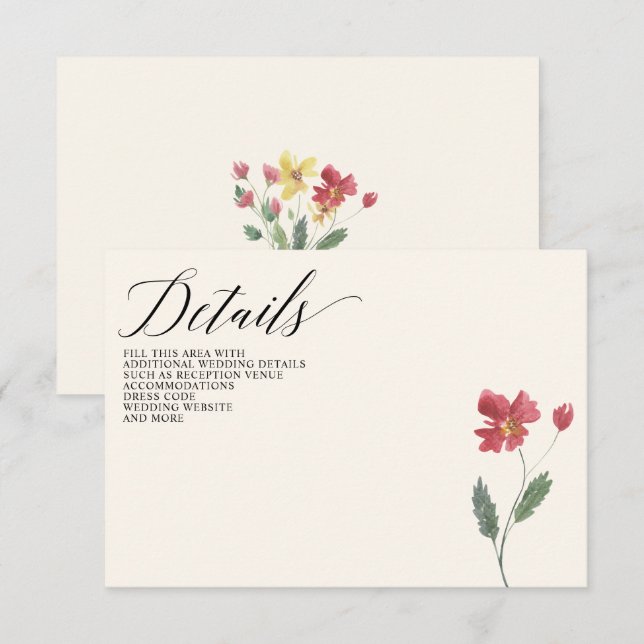 Floral Elegant Boho Summer Wildblumen Hochzeit Begleitkarte (Vorne/Hinten)
