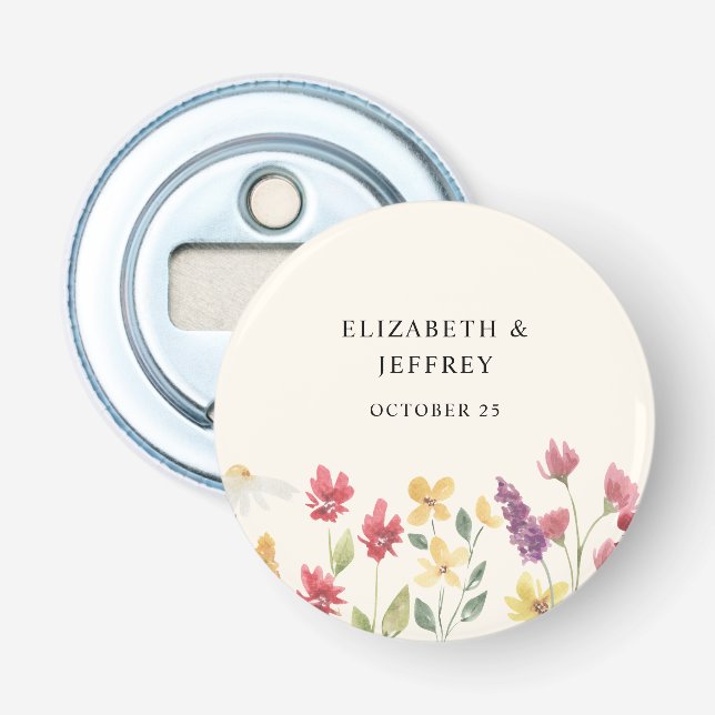 Floral Elegant Boho Summer Wildblumen Hochzeit Flaschenöffner (Vorderseite)