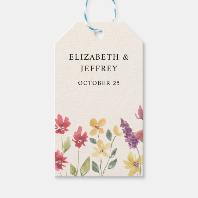 Floral Elegant Boho Summer Wildblumen Hochzeit Geschenkanhänger (Vorderseite)