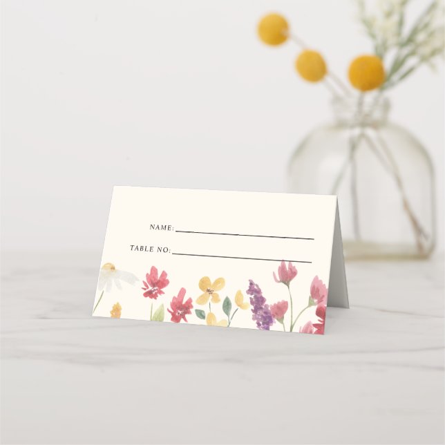 Floral Elegant Boho Summer Wildblumen Hochzeit Platzkarte (Vorderseite)