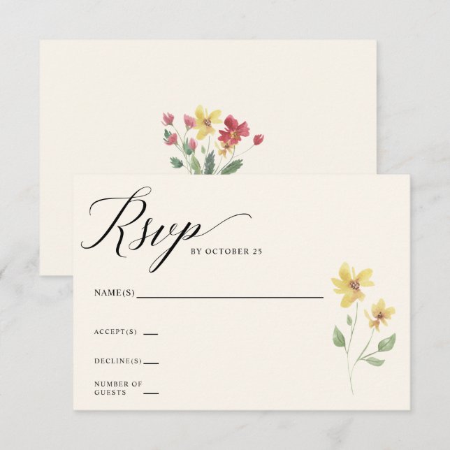 Floral Elegant Boho Summer Wildblumen Hochzeit RSVP Karte (Vorne/Hinten)