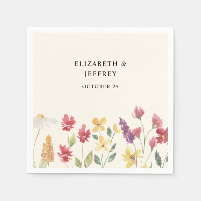 Floral Elegant Boho Summer Wildblumen Hochzeit Serviette (Vorderseite)