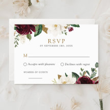 Floral Elegant Burgundy White Magnolia RSVP Card