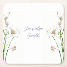 Floral Elegant Chic Calligrafy Name Lithograph Rechteckiger Pappuntersetzer
