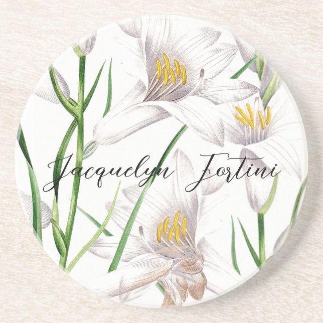 Floral Elegant Chic Niedliche Kalligrafie Name Getränkeuntersetzer (Vorne)