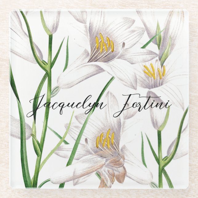 Floral Elegant Chic Niedliche Kalligrafie Name Glasuntersetzer (Vorderseite)