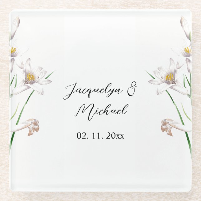 Floral Elegant Chic Niedliche Kalligrafie Name Glasuntersetzer (Vorderseite)
