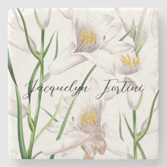 Floral Elegant Chic Niedliche Kalligrafie Name Steinuntersetzer (Vorderseite)