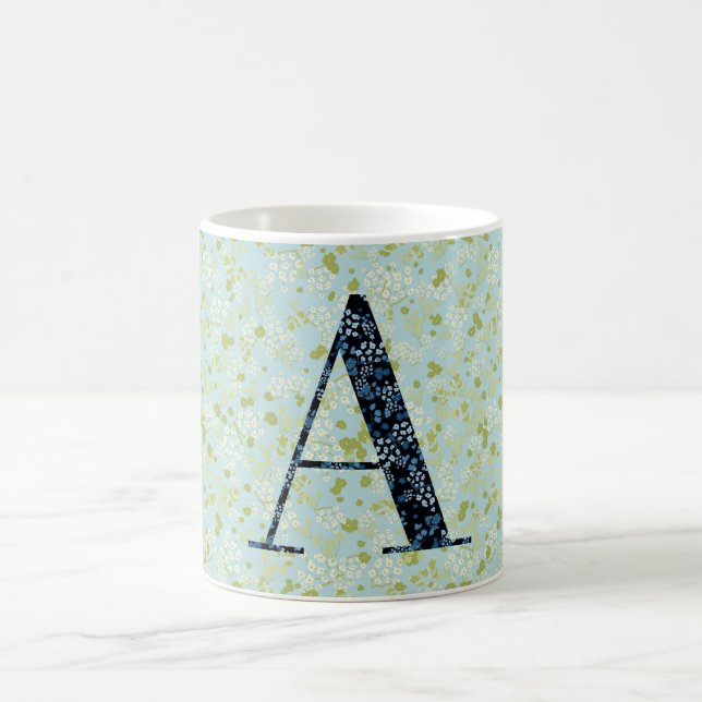 Floral Elegant Class Monogram A blue w/Phrase Kaffeetasse (Mittel)
