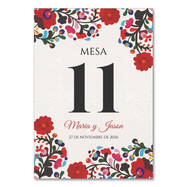Floral Elegant Colorful Fiesta Spanish Wedding Tischnummer (Vorderseite)