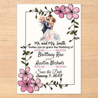 Floral Elegant Couple Wedding Invitation Acryleinladungen