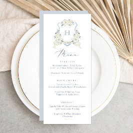Floral Elegant Dusty Blue White Wedding Crest Menu