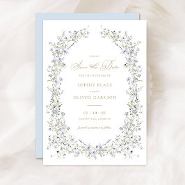 Floral Elegant Dusty Blue Wreath Save the Date Einladung