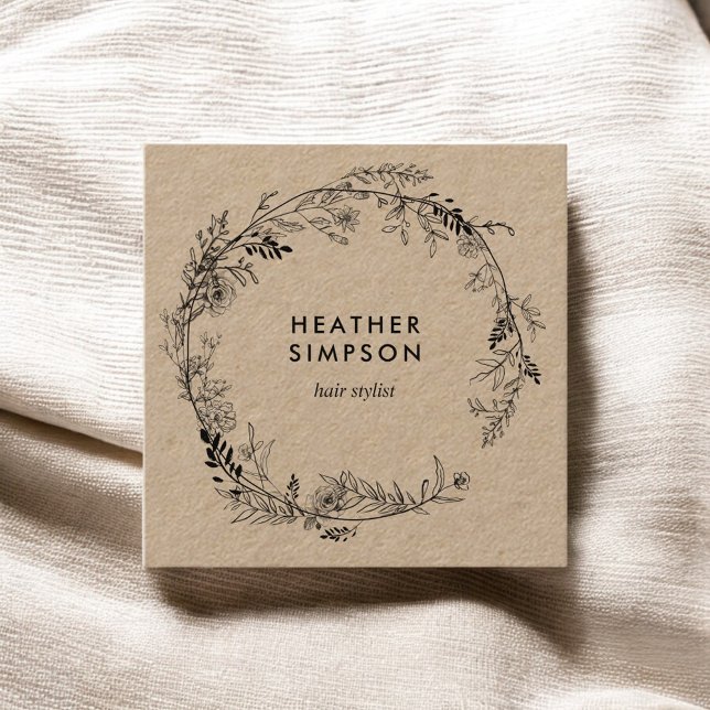 Floral Elegant Girly Kraft Quadratische Visitenkarte (Von Creator hochgeladen)