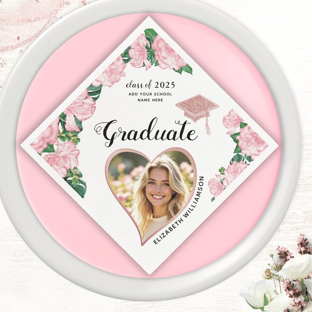 Floral Elegant Graduate Foto 2025 Abschluss Serviette (Von Creator hochgeladen)