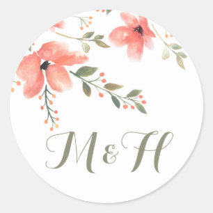 Floral Elegant Hochzeitsticker-Wasserfarben-Blume Runder Aufkleber