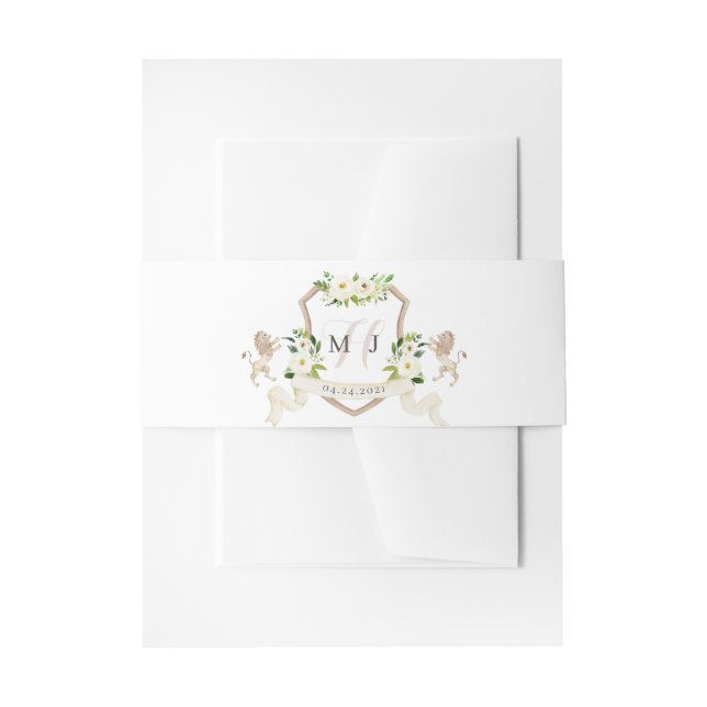 Floral Elegant Ivory Beige Wappen Lion Wedding Einladungsbanderole (Vorderseite Beispiel)