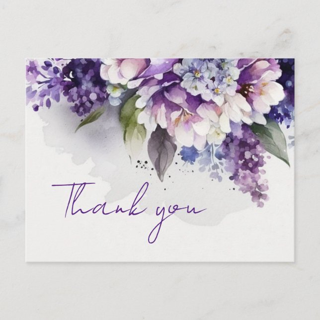 Floral Elegant Lila Chic Boho Wedding Vielen Dank Postkarte (Vorderseite)