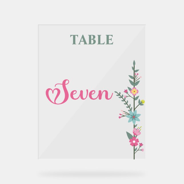 Floral Elegant Love Mariage Numéro de table SEPT (Recto)