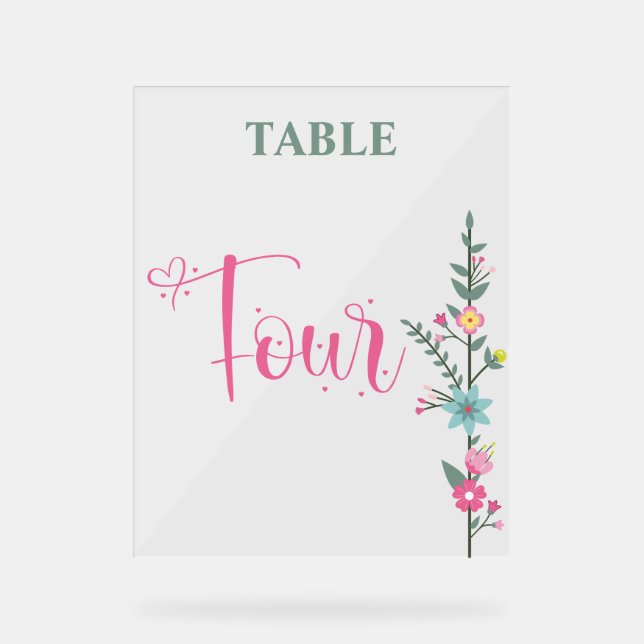 Floral Elegant Love Mariage Table Numéro QUATRE (Recto)