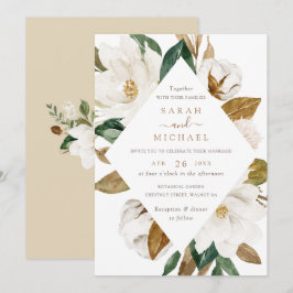 Floral Elegant Magnolia Beige neutrale Hochzeit Einladung