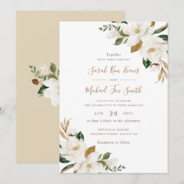 Floral Elegant Magnolia Beige neutrale Hochzeit Einladung