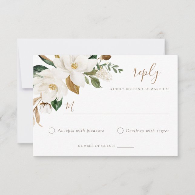 Floral Elegant Magnolia Blush Neutral Wedding RSVP Einladung (Vorderseite)