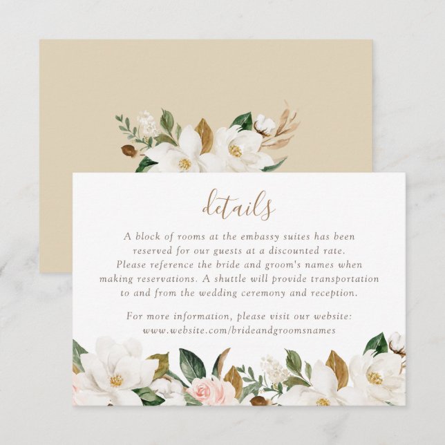 Floral Elegant Magnolia Rosa Neutrale Details Einladung (Vorne/Hinten)