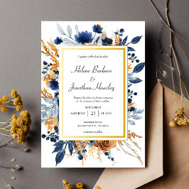 Floral Elegant Navy Blue Terracotta Hochzeit Einladung