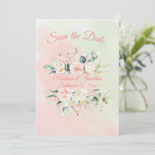 Floral Elegant Pink Aquarellschrift Name Hochzeit Save The Date