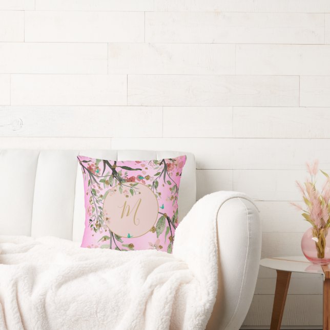 Floral Elegant Pink Gold Chinoiserie Monogram Kissen (Liege)
