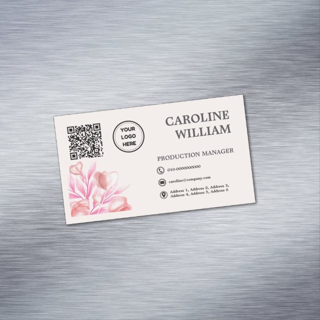 Floral Elegant QR Code Business Logo Magnetische Visitenkarte (Beispiel)