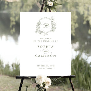 Floral Elegant Roses Monogram Crest Affiche de bie