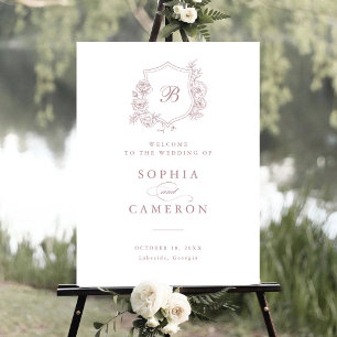 Floral Elegant Roses Monogram Crest Affiche de bie