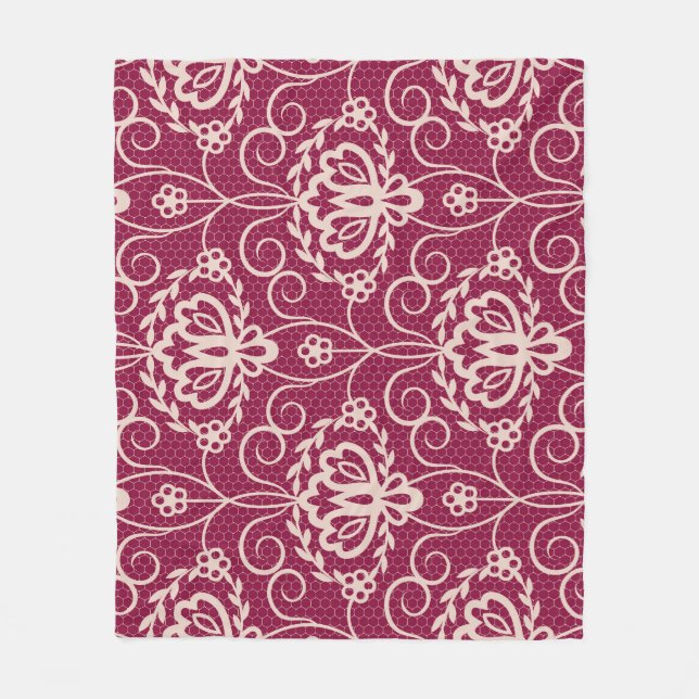 Floral Elegant: Rotlichtmuster Fleecedecke (Vorderseite)