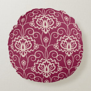 Floral Elegant: Rotlichtmuster Rundes Kissen