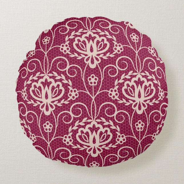 Floral Elegant: Rotlichtmuster Rundes Kissen (Vorderseite)