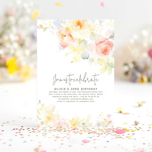 Floral Elegant Soft Birthday Invitation pour elle (Elegant floral birthday invitations)