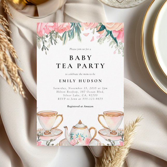 Floral Elegant Tea Party Baby shower Invitation (Créateur téléchargé)
